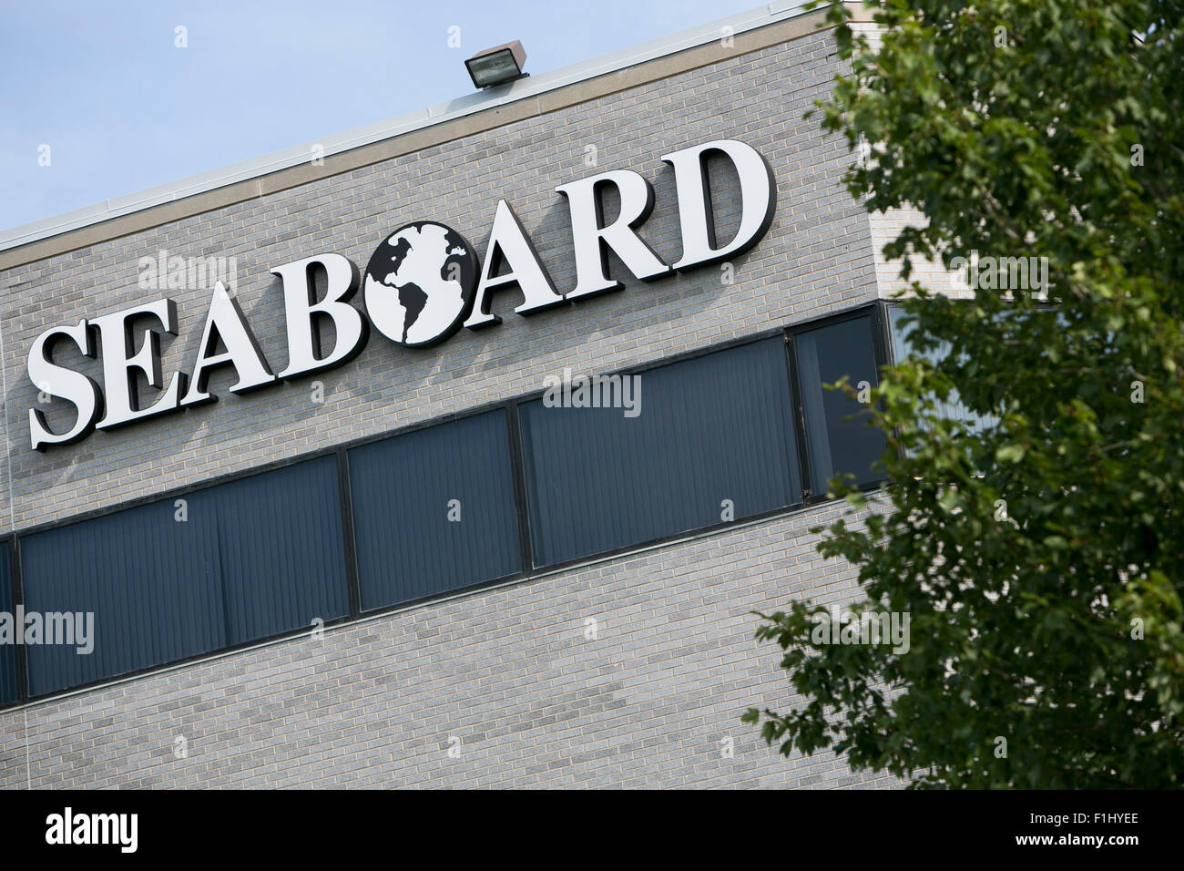 A logo sign outside the headquarters of the Seaboard Corporation in Merriam, Kansas on August 23