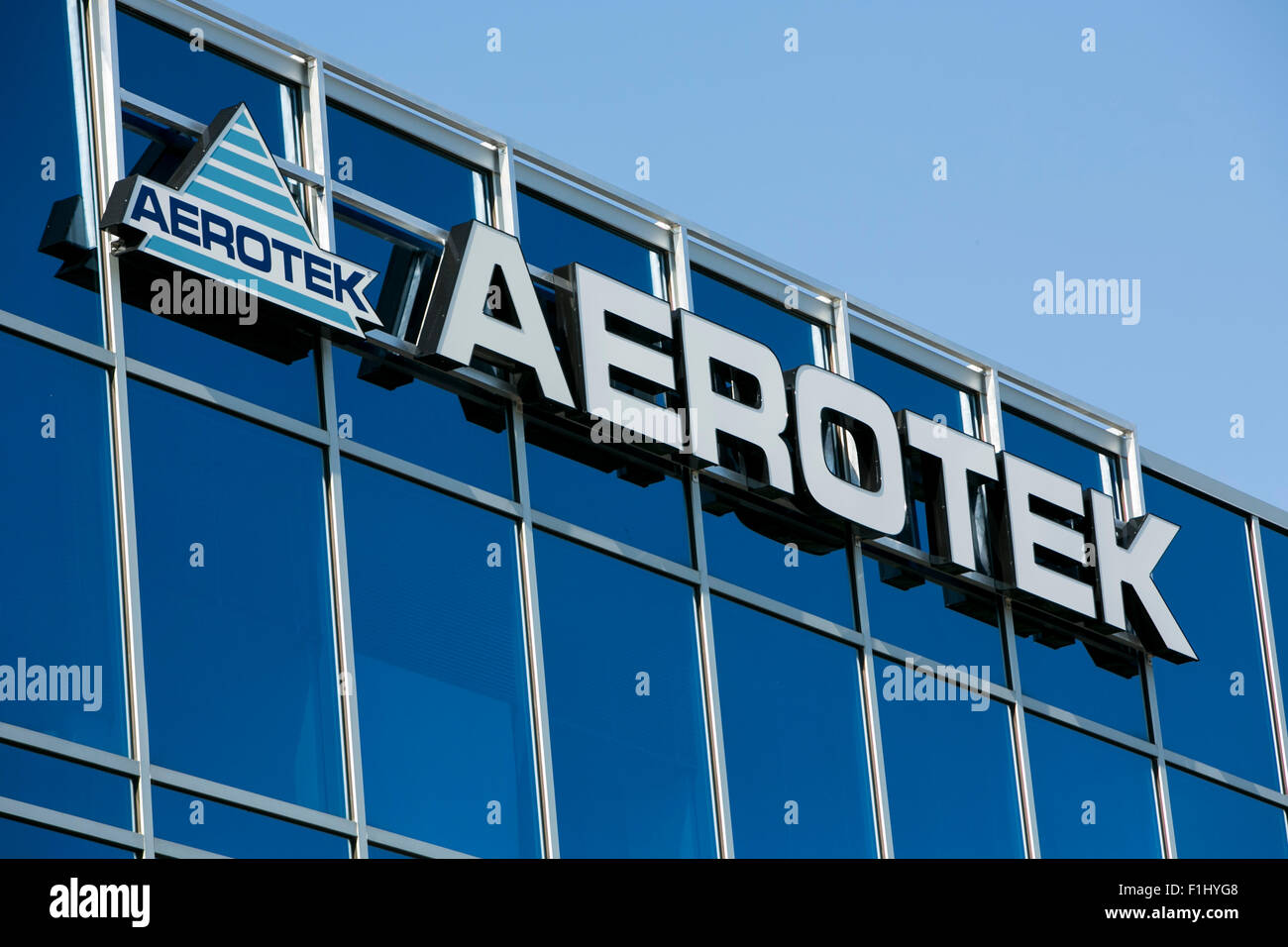 A logo sign outside of a facility occupied by Aerotek in Overland Park