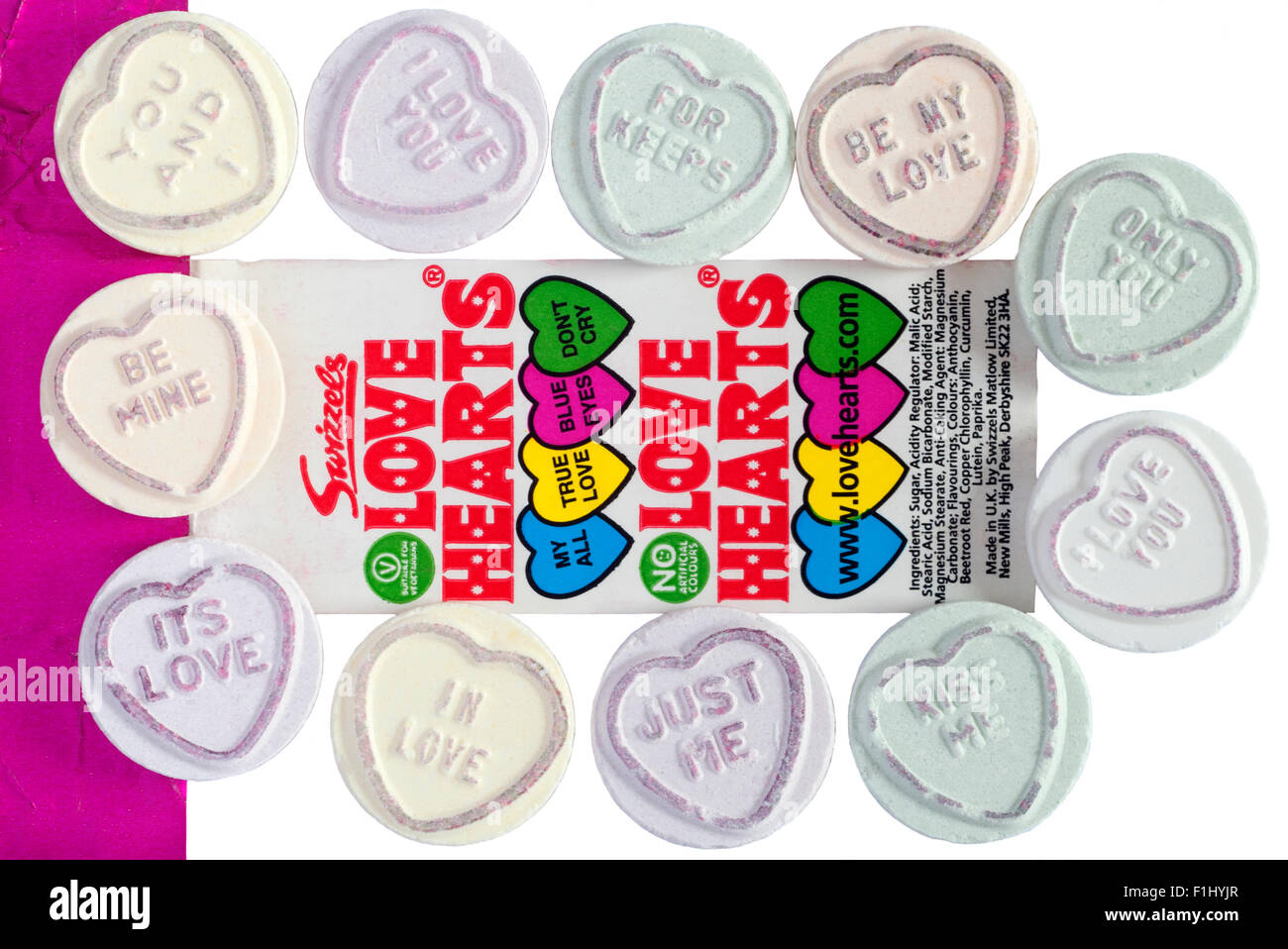traditional love heart sweets arranged on their wrapper Stock Photo Alamy