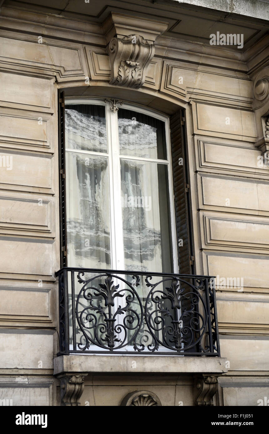 An ornate window with iron railings Stock Photo