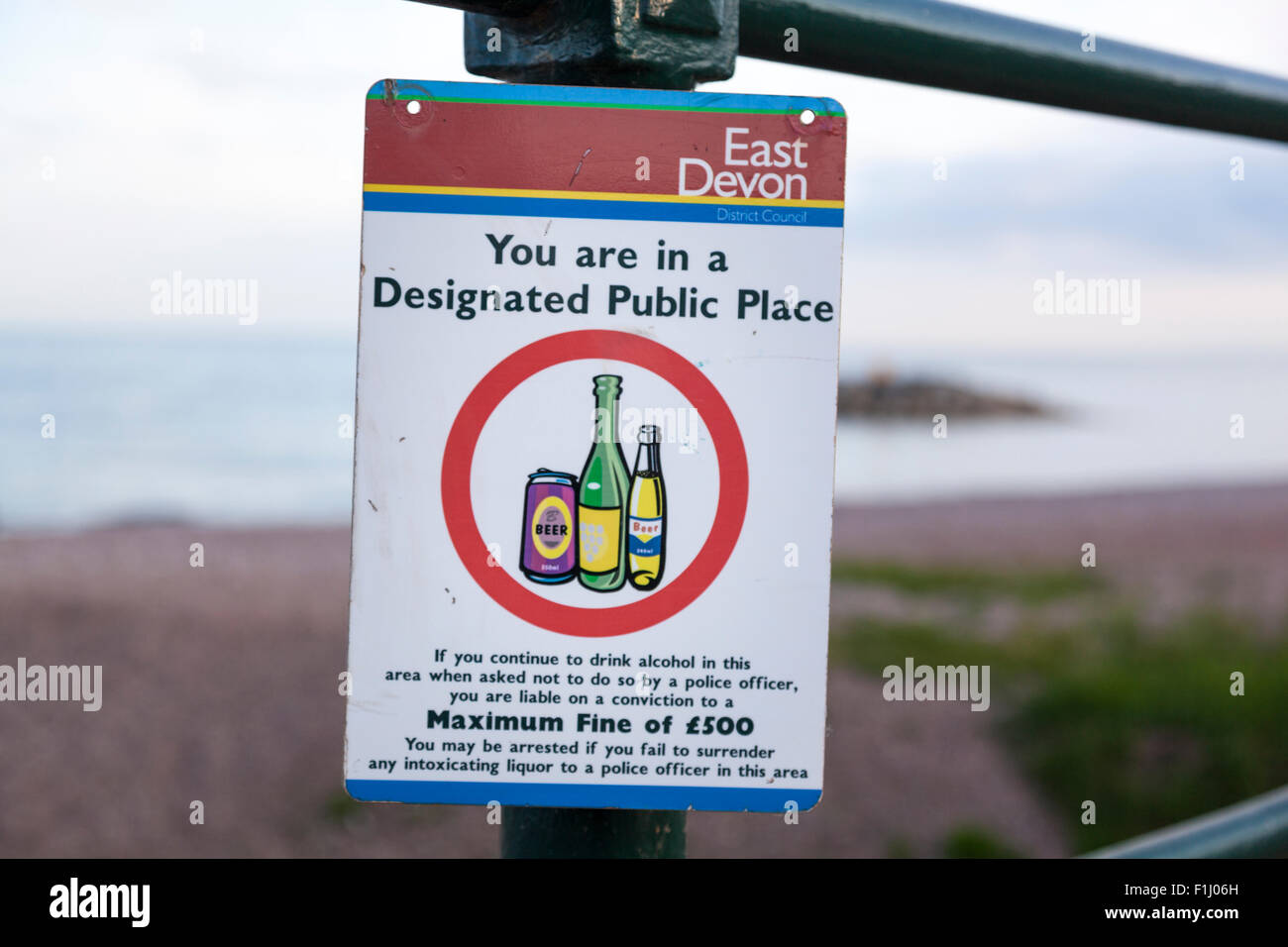 East Devon District Council sign in Sidmouth prohibiting the drinking