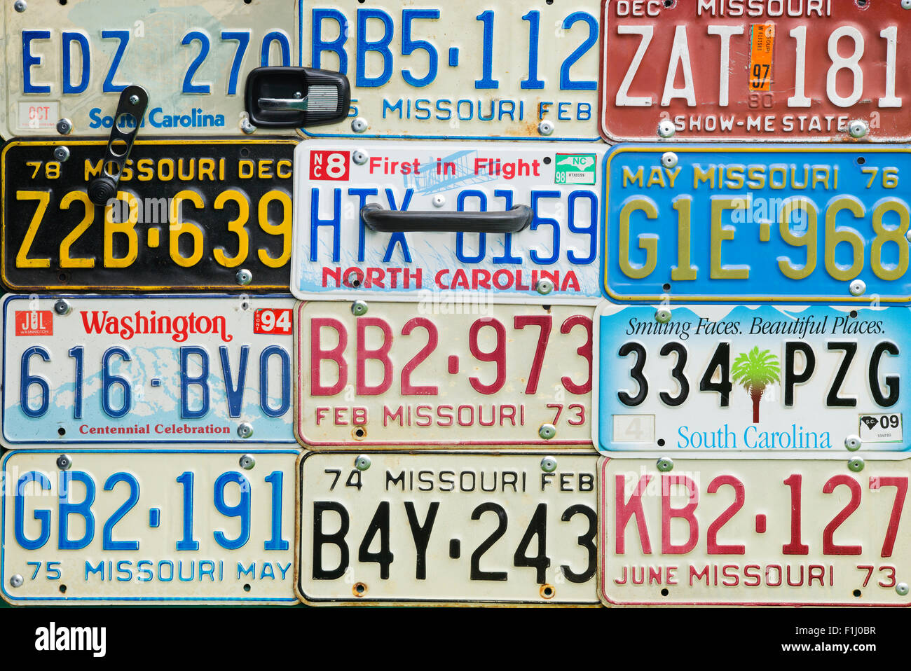 American license plates used as a door panel in a vw beetle car Stock Photo