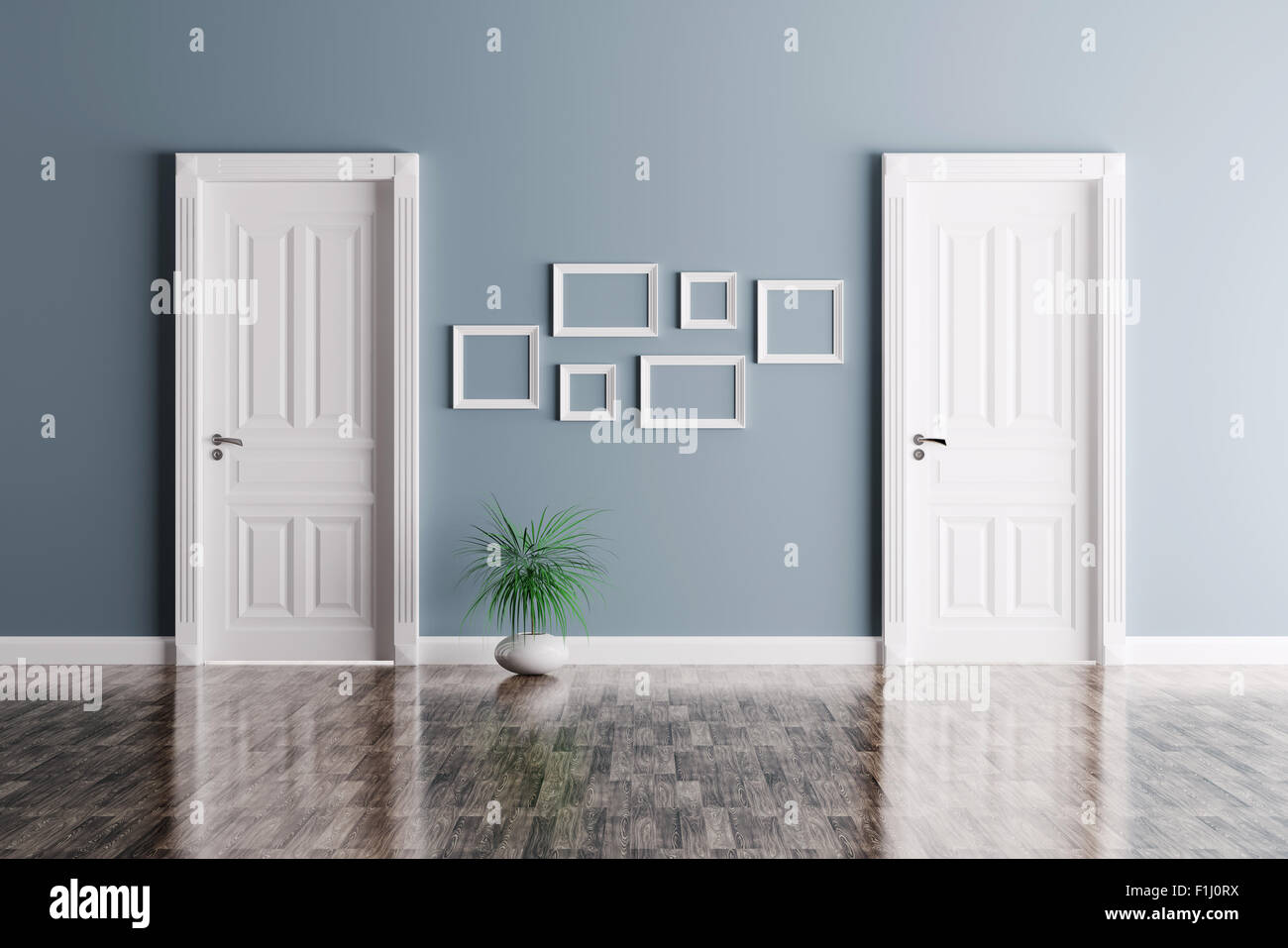 Interior of a room with two classic doors and frames Stock Photo