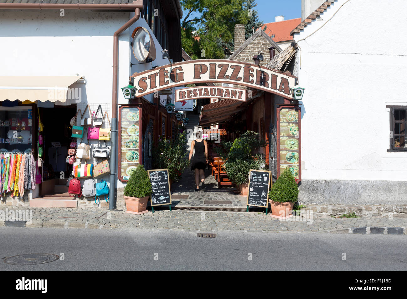 Restaurant Pizzeria in Tihany near Lake Balaton, Hungary Stock Photo