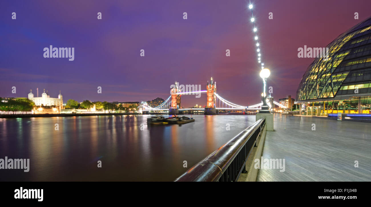 A few of Londons famous buildings at the river Thames Stock Photo