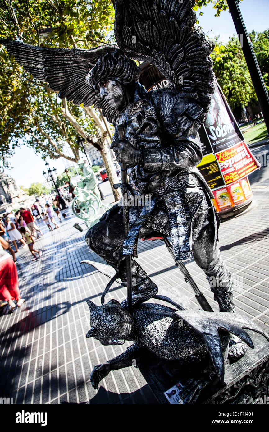 Street Performer imitating statue, Barcelona, Spain, La Rambla Stock Photo