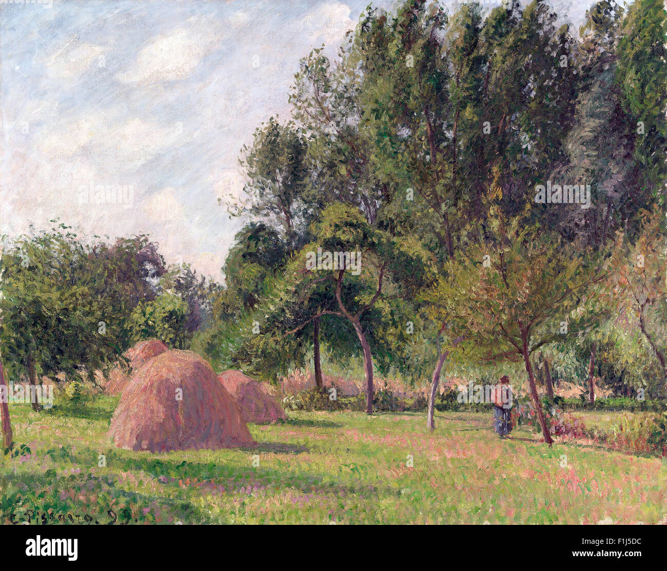 Camille Pissarro - Haystacks, Morning, Eragny Stock Photo