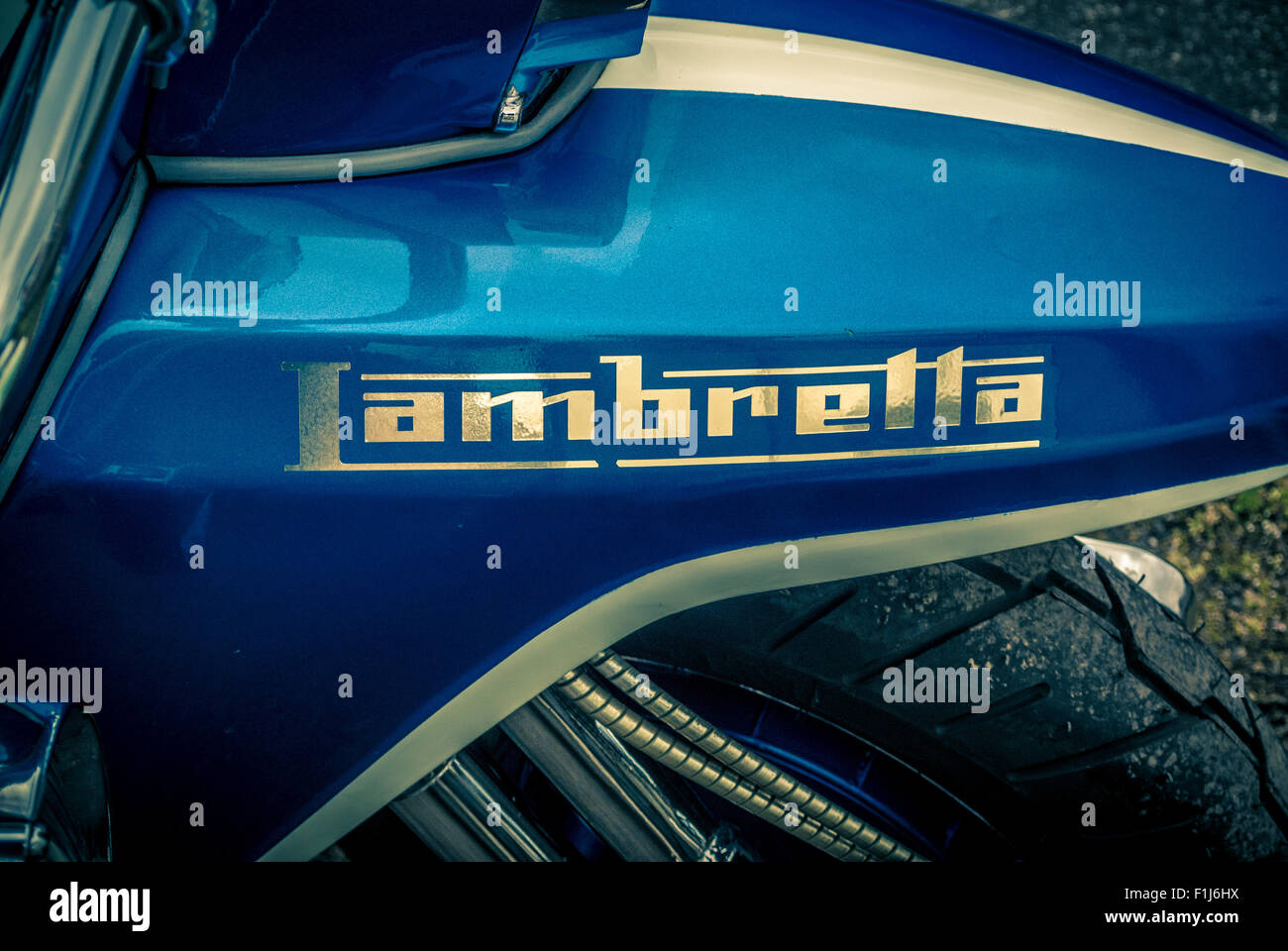 Close up of Lambretta motorcycle Stock Photo