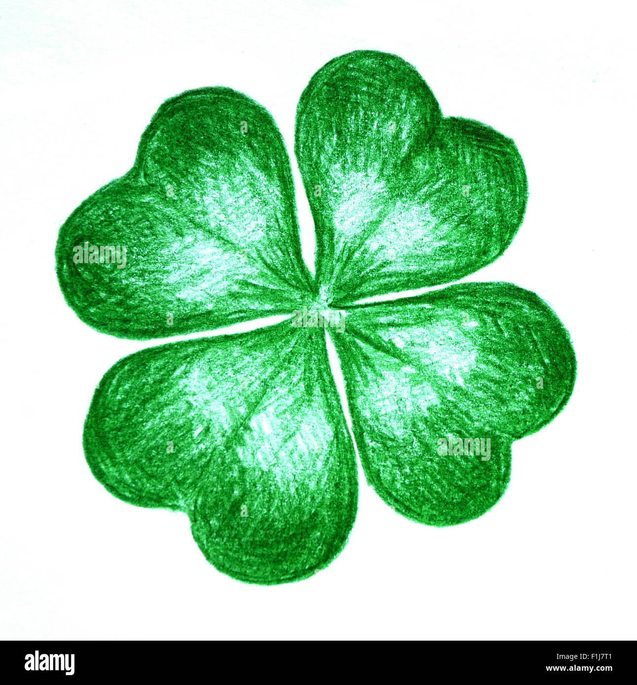 Hand drawn illustration of four leaf clover over white background Stock Photo