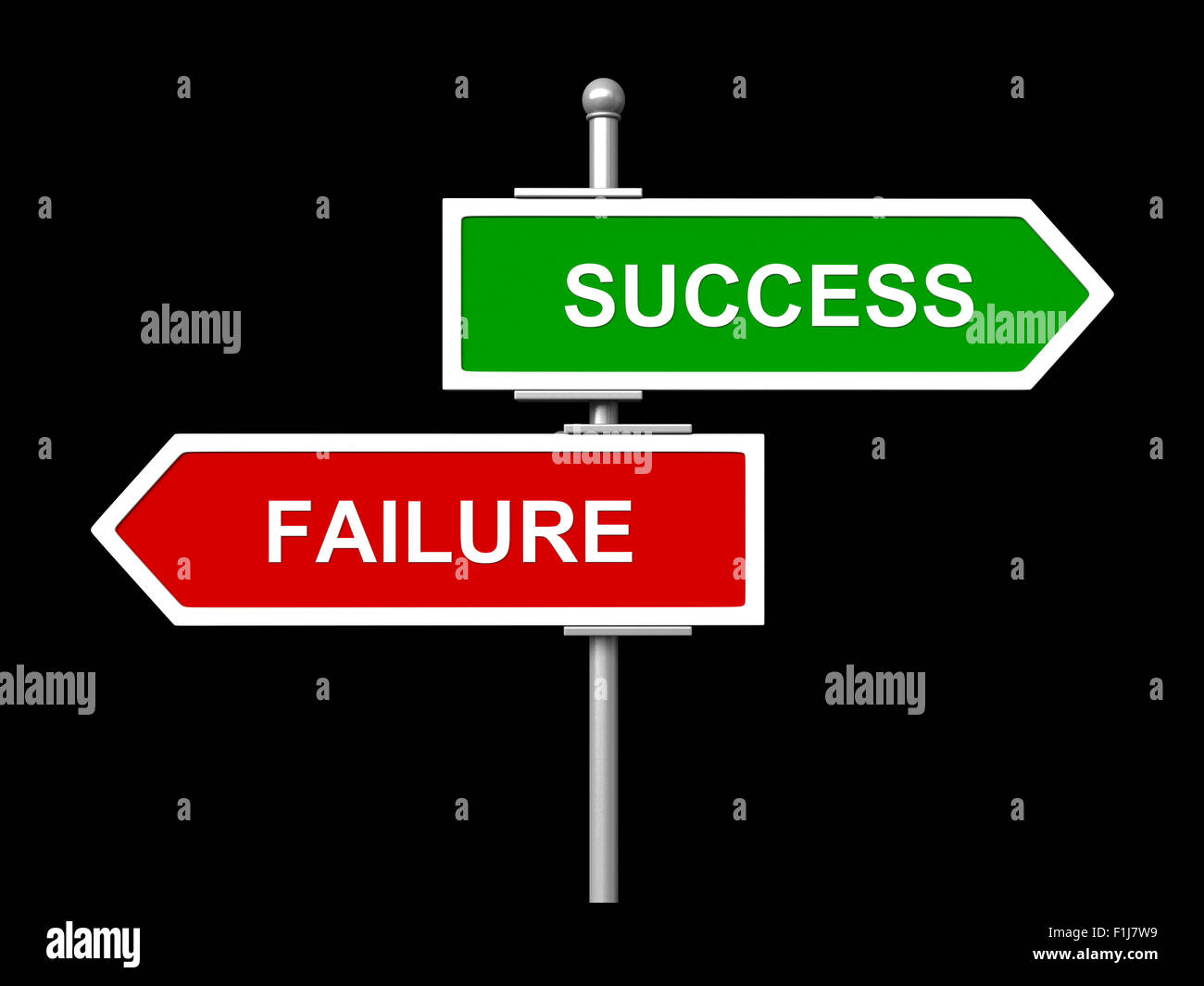 Success and Failure Road Sign Isolated on black background Stock Photo