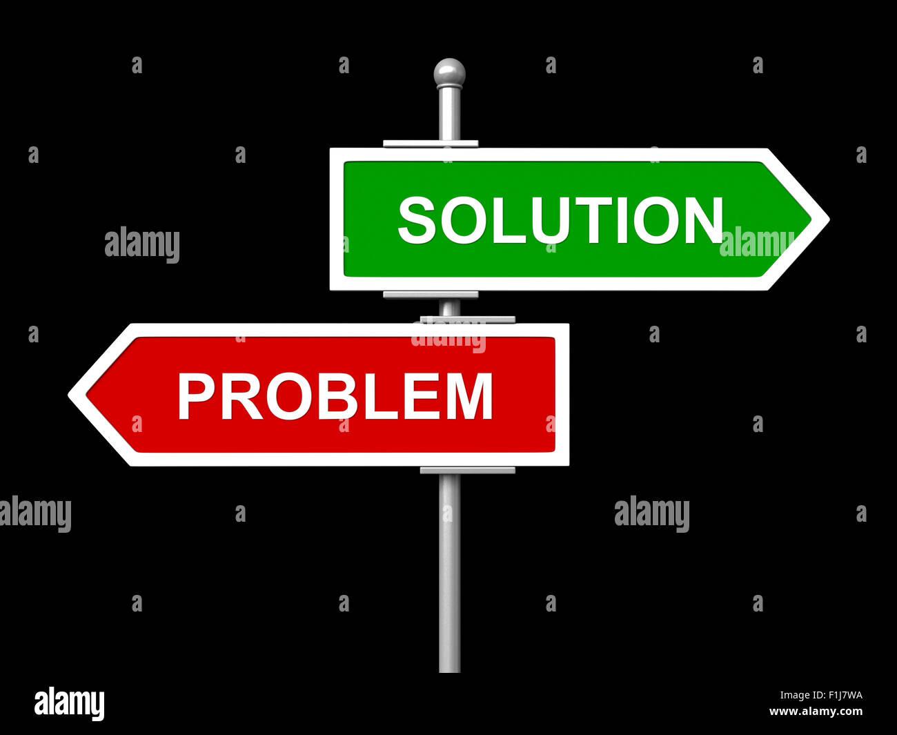 3d render of Solution and problem road sign isolated on black background Stock Photo