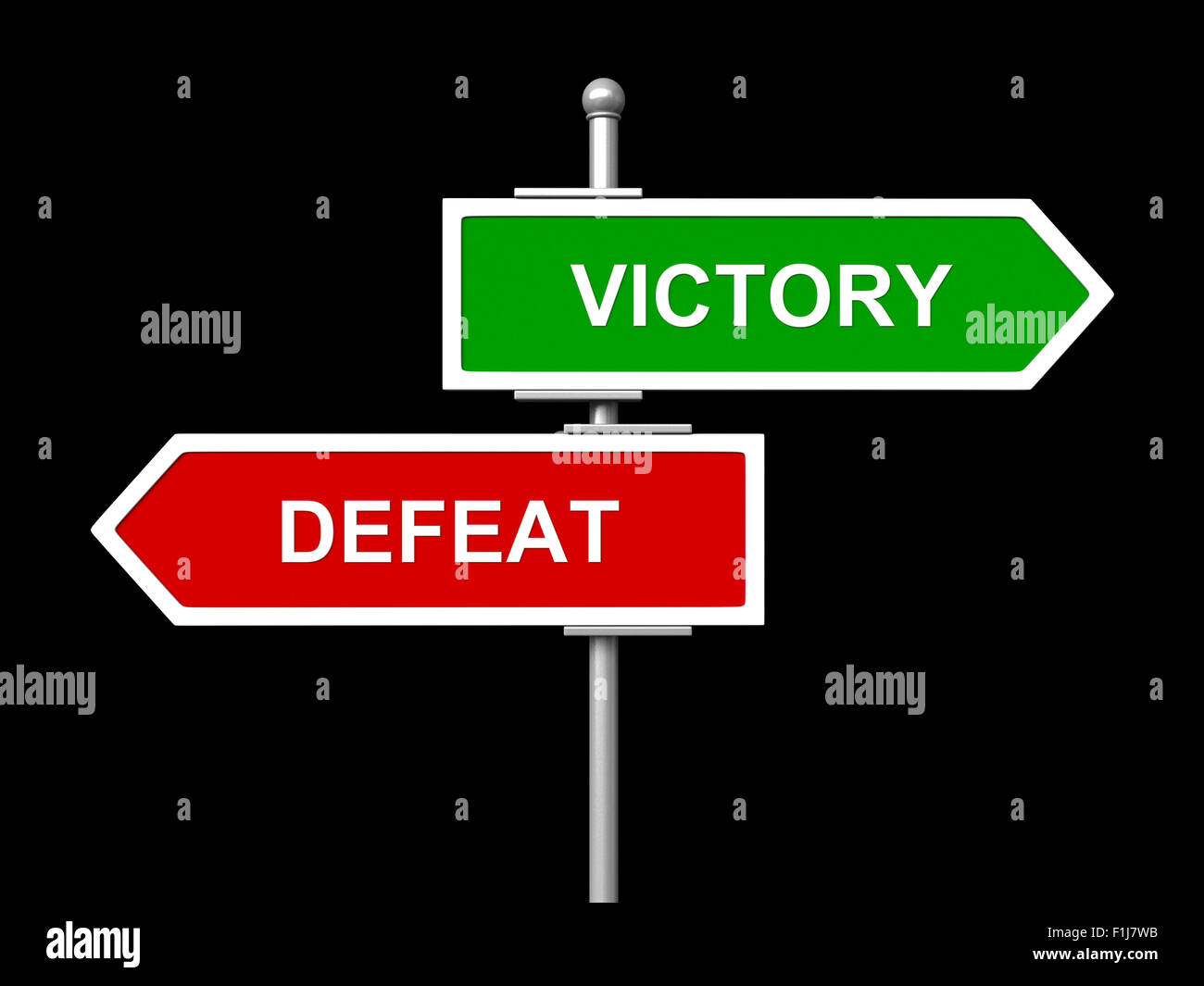 3d render of victory and defeat road signs on black background Stock Photo