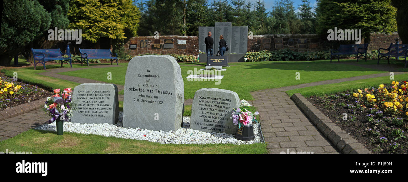 Wide shot with visitors at the Lockerbie PA103 memorial, Scotland Stock Photo