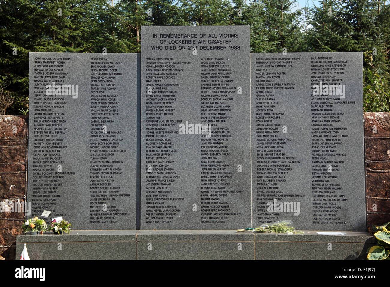 Lockerbie PanAm103 Victims Memorial,Scotland - Multiple names listed 21st December 1988 Stock Photo