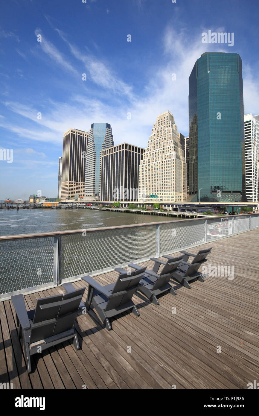 Adirondack chairs at the East River Esplanade Pier 15 inNew York City