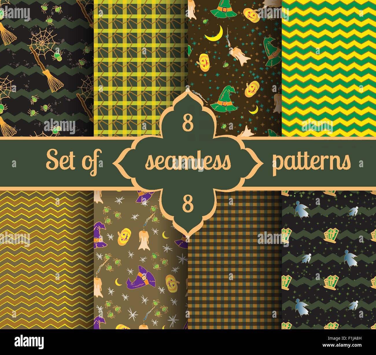 Set seamless halloween backgrounds and geometric patterns. Vector ...