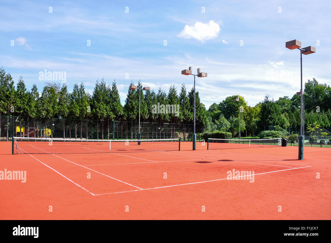 Clay tennis courts at The Riverside Health & Rackets Club Chiswick, Borough of Hounslow, Greater London, England, United Kingdom Stock Photo