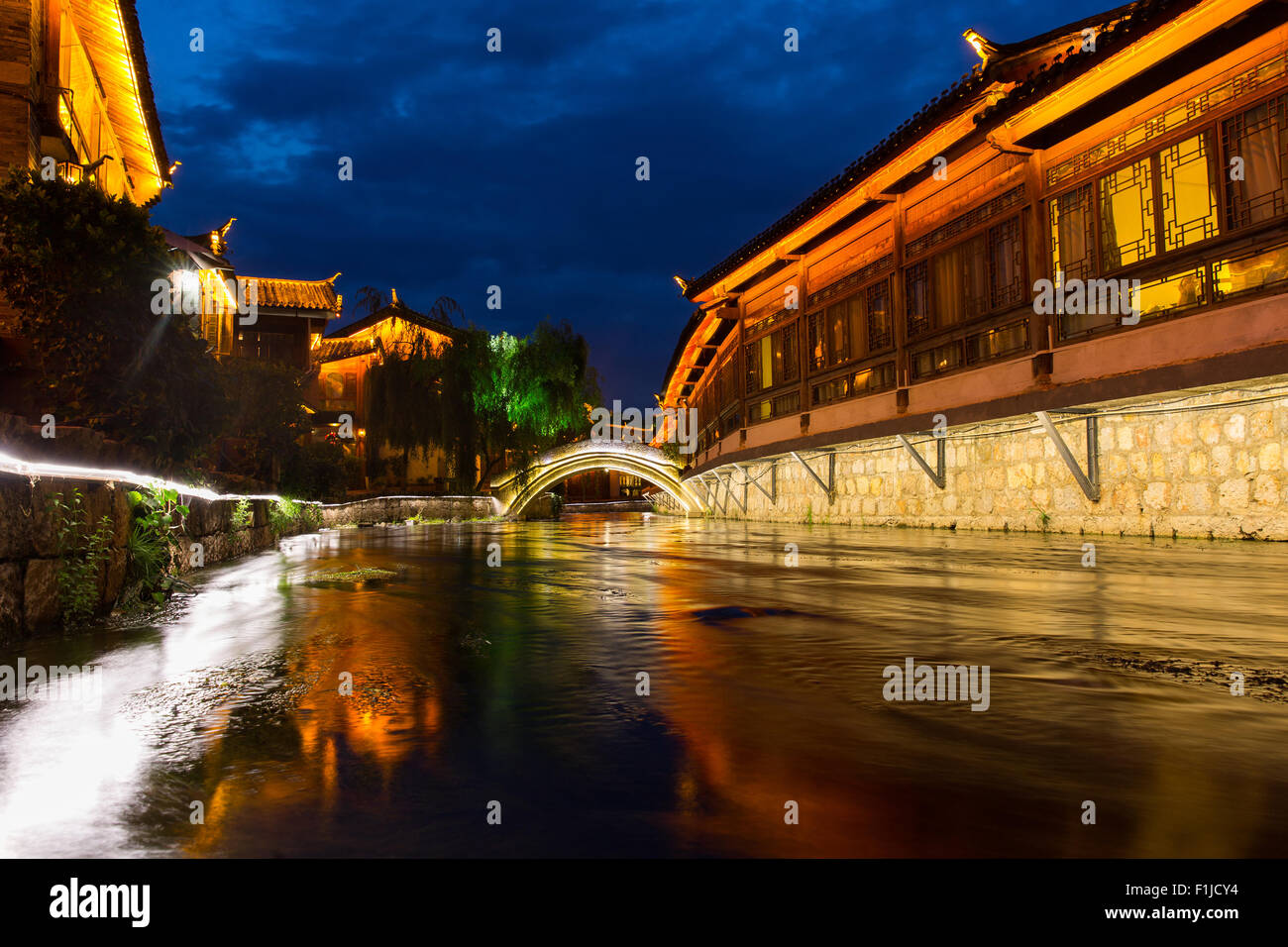 famous tourist destination in China - Lijiang old town in evening Stock Photo