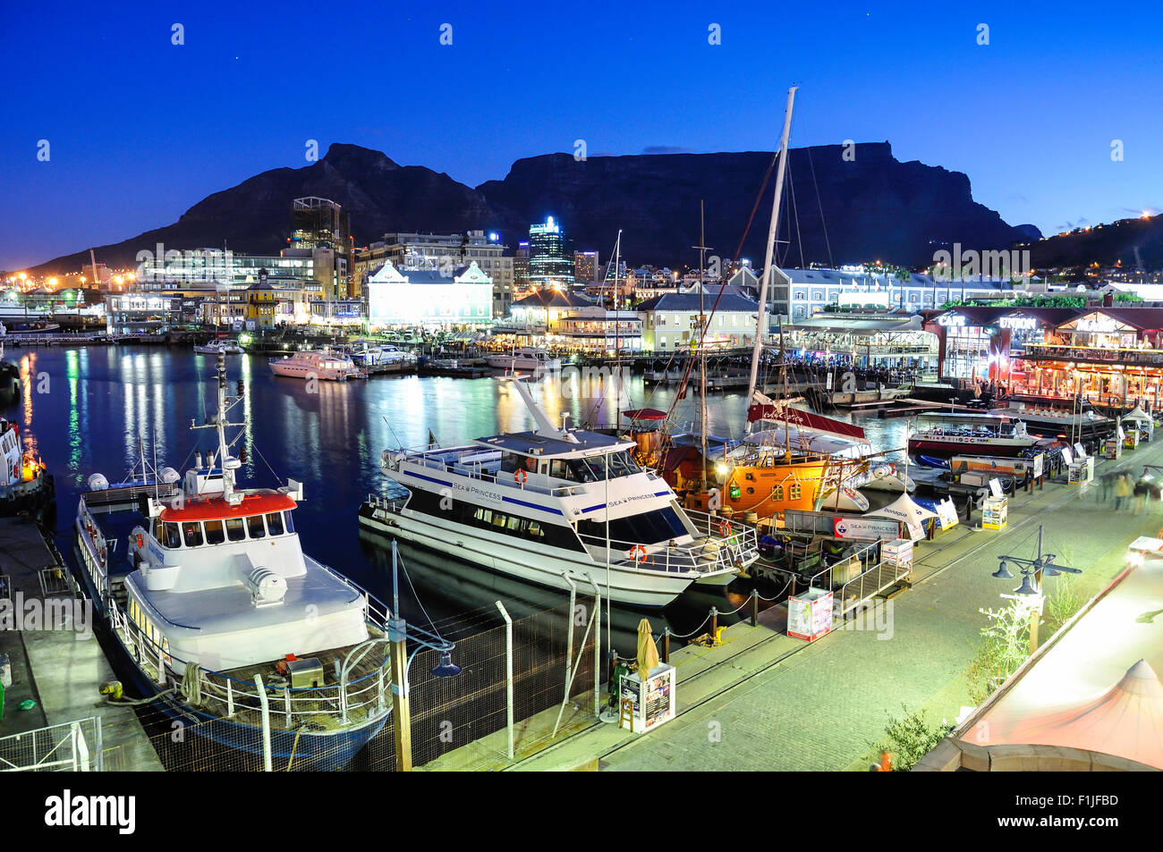 Victoria & Albert Waterfront at dusk, Cape Town, Western Cape Province, Republic of South Africa Stock Photo