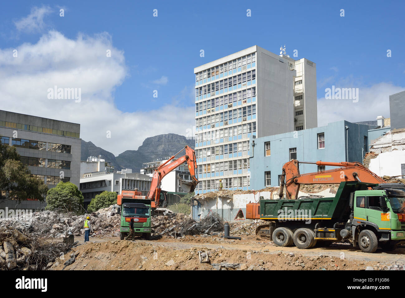 Demolition and clearance work in Central Business District, Cape Town, Western Cape Province, Republic of South Africa Stock Photo