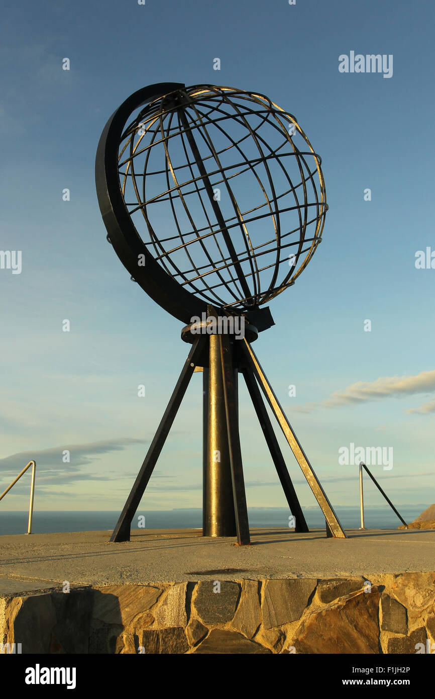 Globe, world globe made of steel, North Cape, Norway Stock Photo