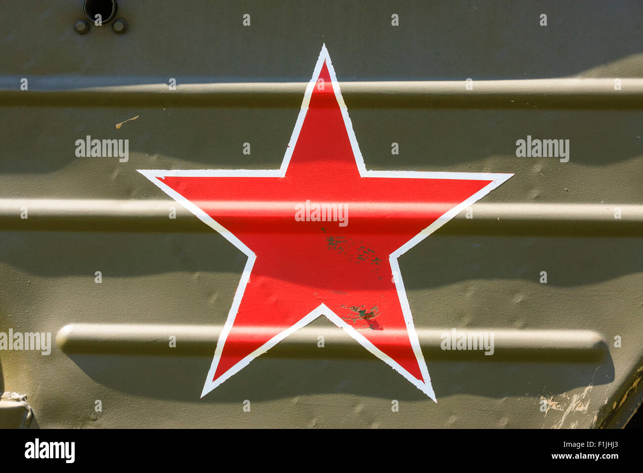 World war Two, Communist Russian red star with white outline painted on side of vehicle Stock Photo