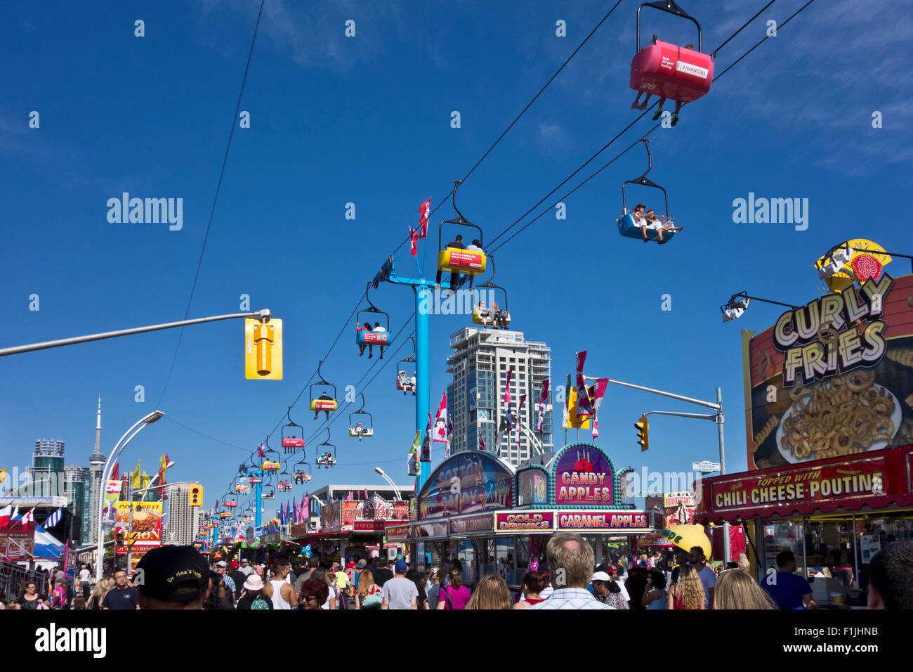 Sky Ride, crowds, fast food stands, at the Canadian National Exhibition CNE in Toronto, Ontario Canada, summer 2015 Stock Photo