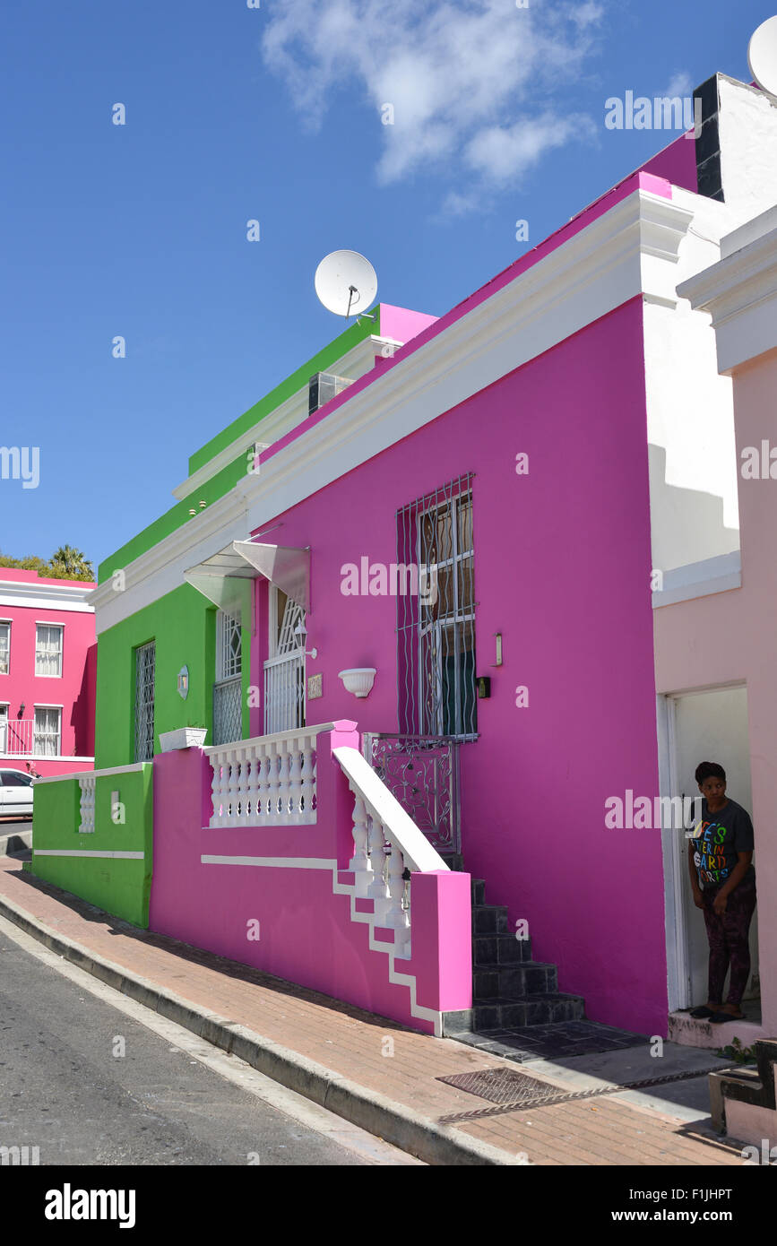 Colourful houses of Cape Malay Bo-Kaap district, Chiappini Street, Cape Town, Western Cape Province, Republic of South Africa Stock Photo