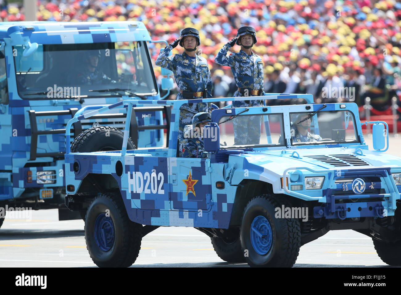 Beijing, China. 3rd September, 2015. Anti-ship missiles attend a parade in Beijing, capital of China, Sept. 3, 2015. China on Thursday held commemoration activities, including a grand military parade, to mark the 70th anniversary of the victory of the Chinese People's War of Resistance against Japanese Aggression and the World Anti-Fascist War.  (Xinhua/Jin Liwang) (dhf) Stock Photo