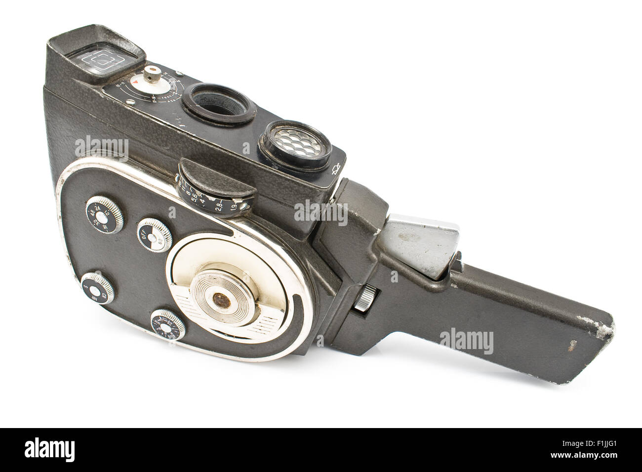 Old 8 mm movie camera on a white background Stock Photo