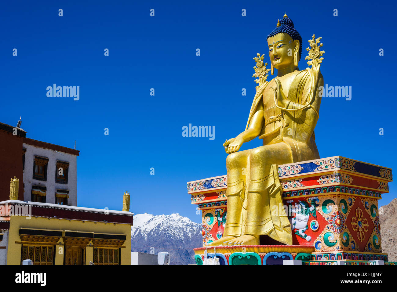 A huge statue of Maitreya, the future Buddha, at Likir Gompa monastery, Likir, Jammu and Kashmir, India Stock Photo