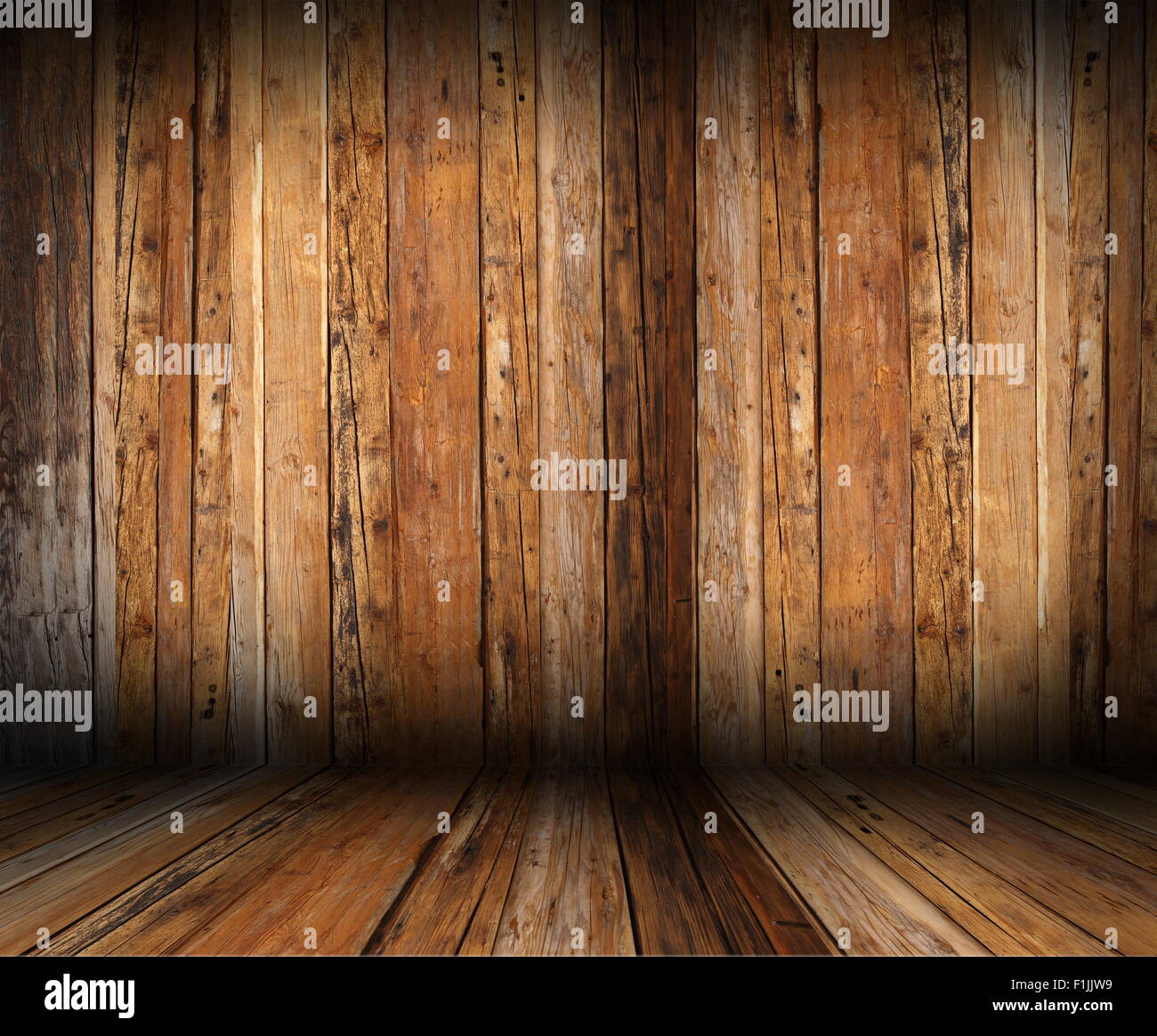 vintage wooden interior room backdrop with old wood planks Stock Photo