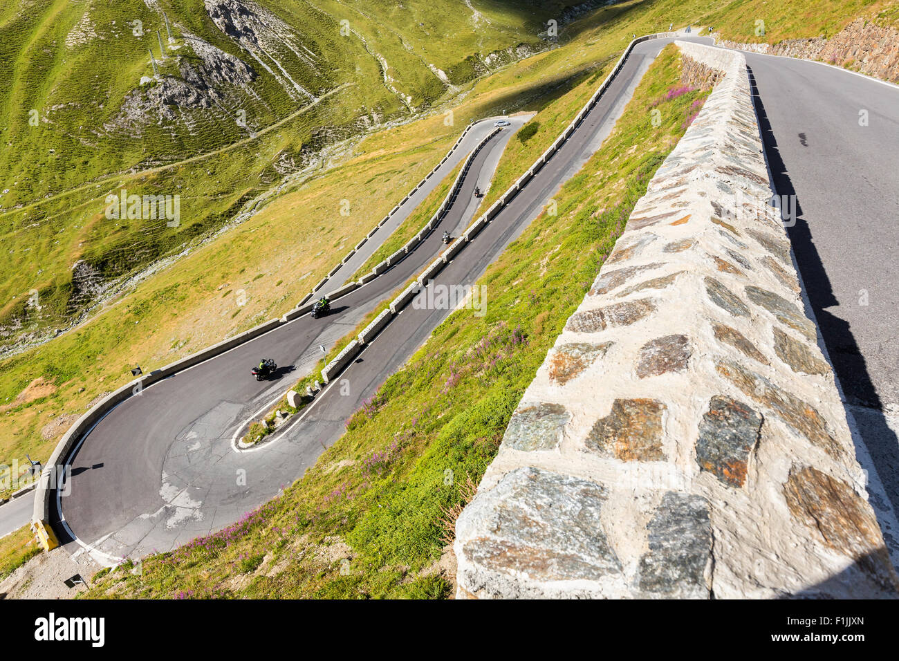 Mountain pass Stelvio or Passo dello Stelvio road, Val Venosta, Province of South Tyrol, Italy Stock Photo