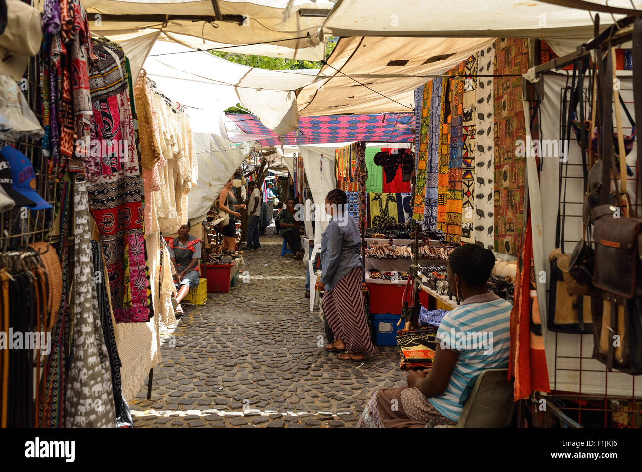 Market stalls in Green Market Square, CBD, Cape Town, Western Cape Province, Republic of South Africa Stock Photo