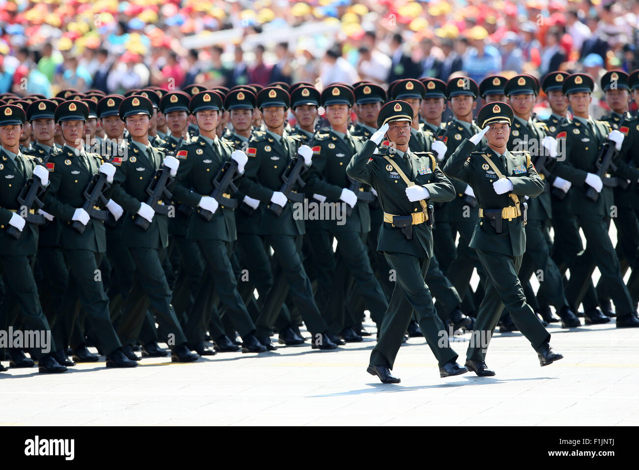 Beijing, China. 3rd Sep, 2015. The phalanx honoring heroes of 'South China Guerrilla' attends a parade in Beijing, capital of China, Sept. 3, 2015. China on Thursday held commemoration activities, including a grand military parade, to mark the 70th anniversary of the victory of the Chinese People's War of Resistance Against Japanese Aggression and the World Anti-Fascist War. Credit:  Jin Liwang/Xinhua/Alamy Live News Stock Photo