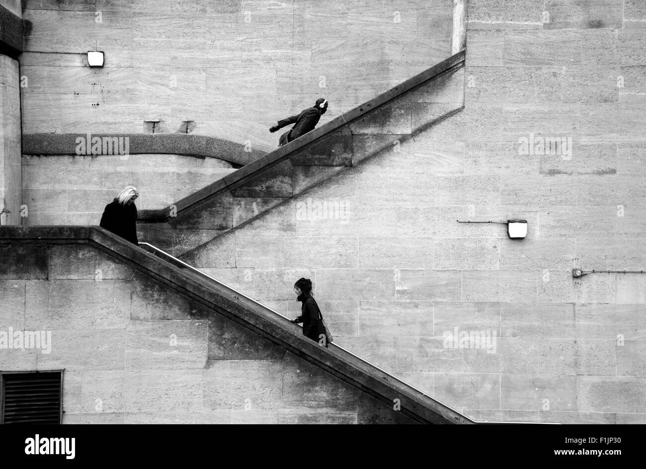 Staircase down from Waterloo Bridge, South Bank, London, UK Stock Photo