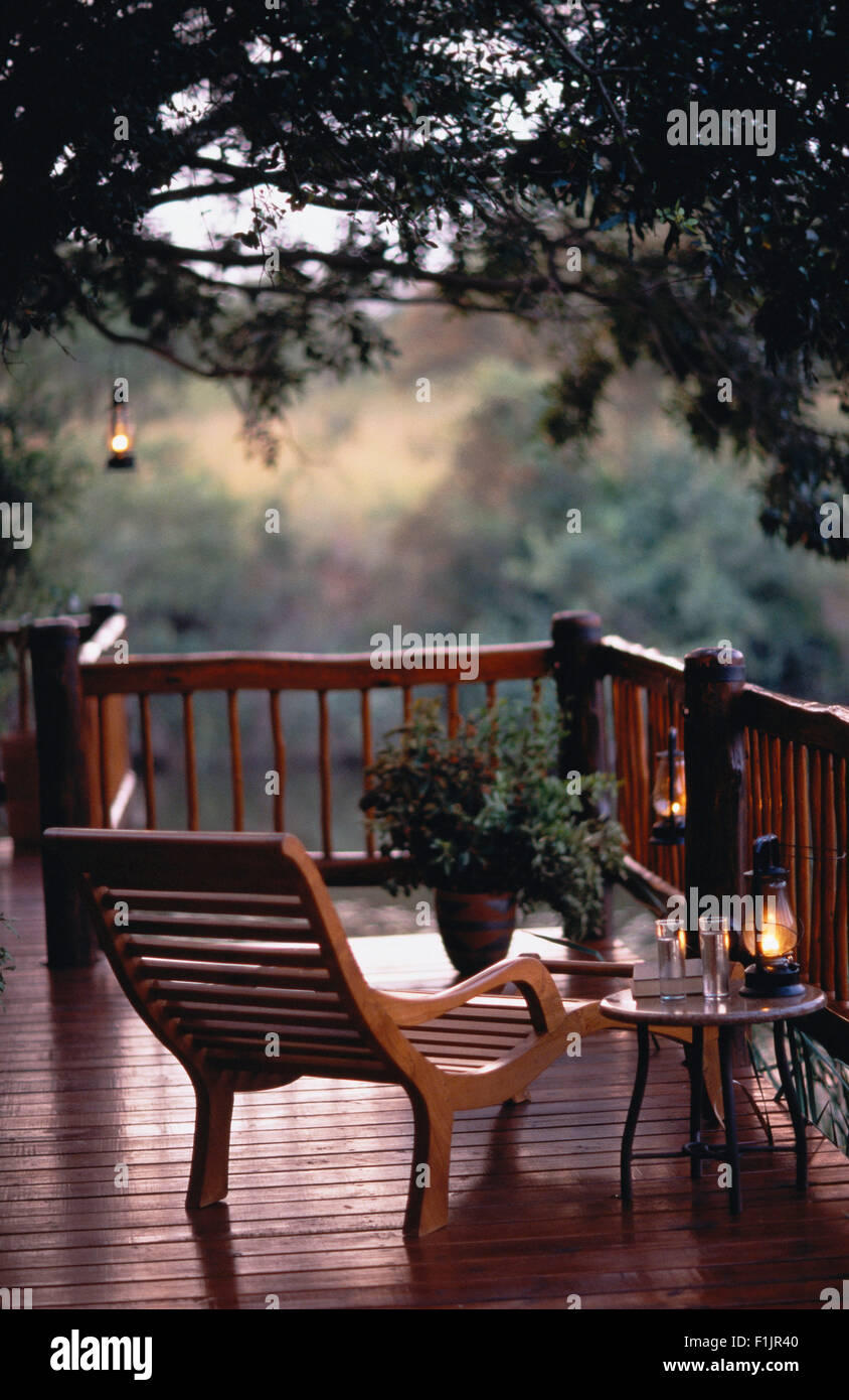 Deck Chair Balcony Overlooking Trees Stock Photo Alamy