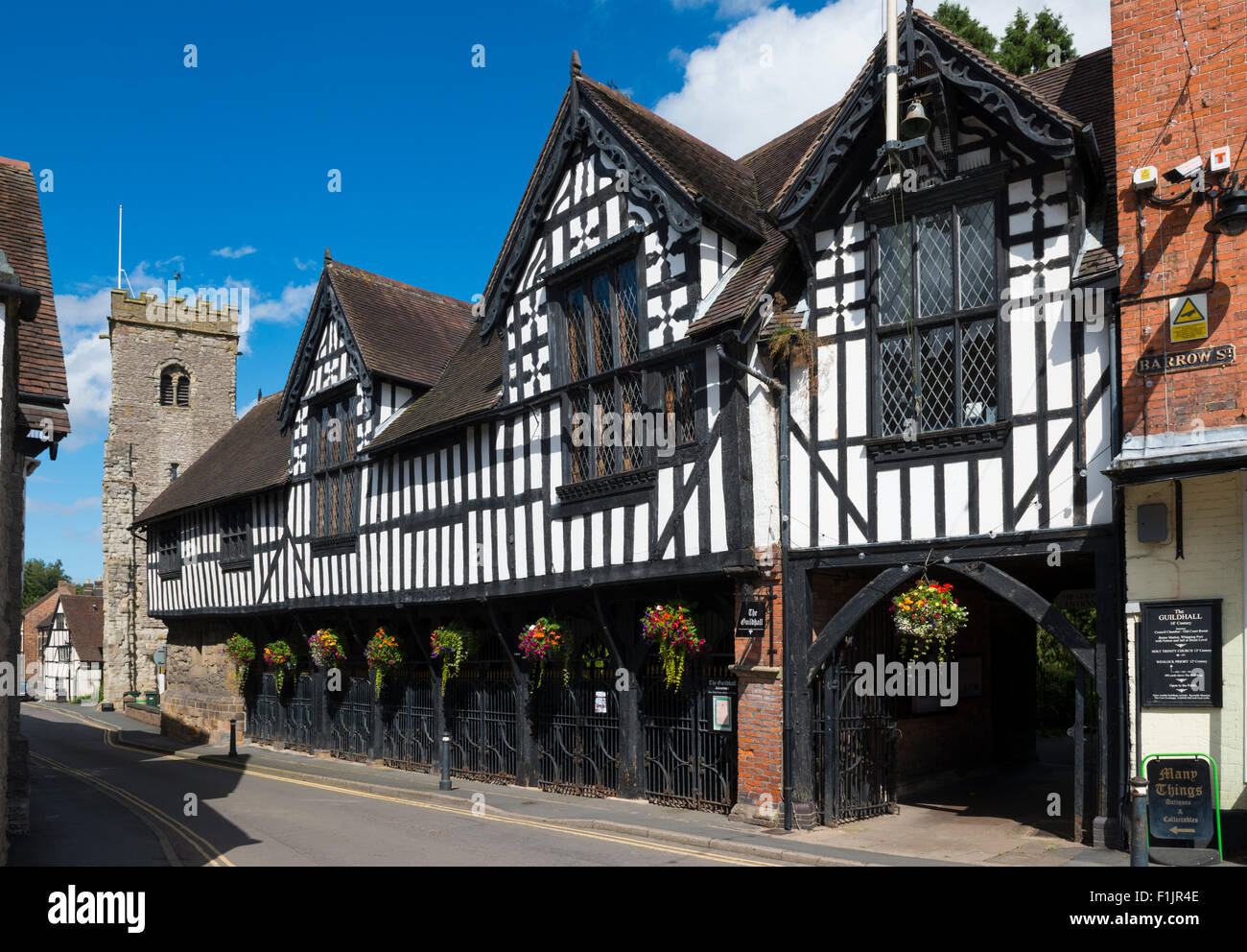 The Guildhall and Holy Trinity Church in Much Wenlock, Shropshire, England Stock Photo Alamy