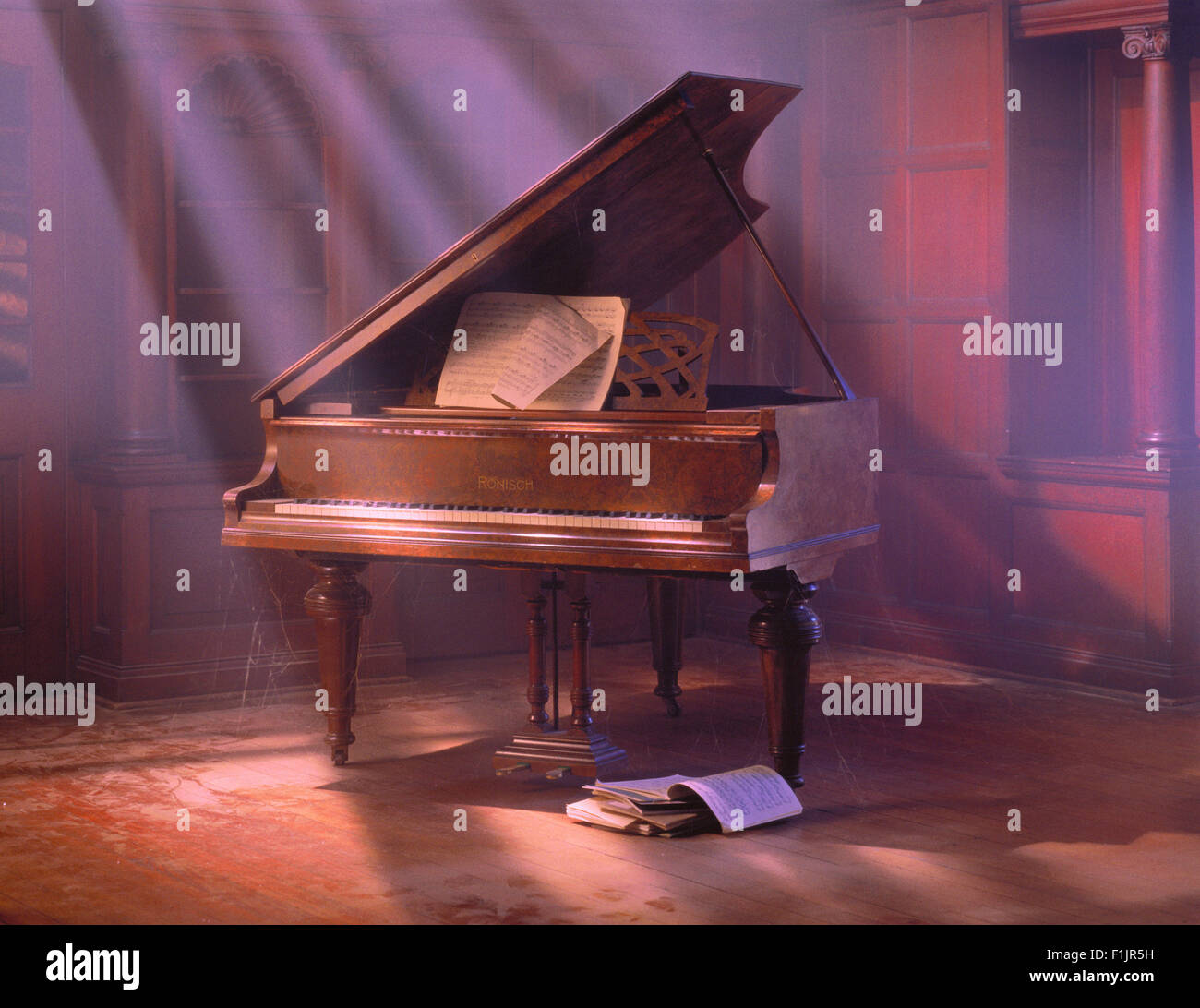 Grand Piano with Sheet Music Stock Photo