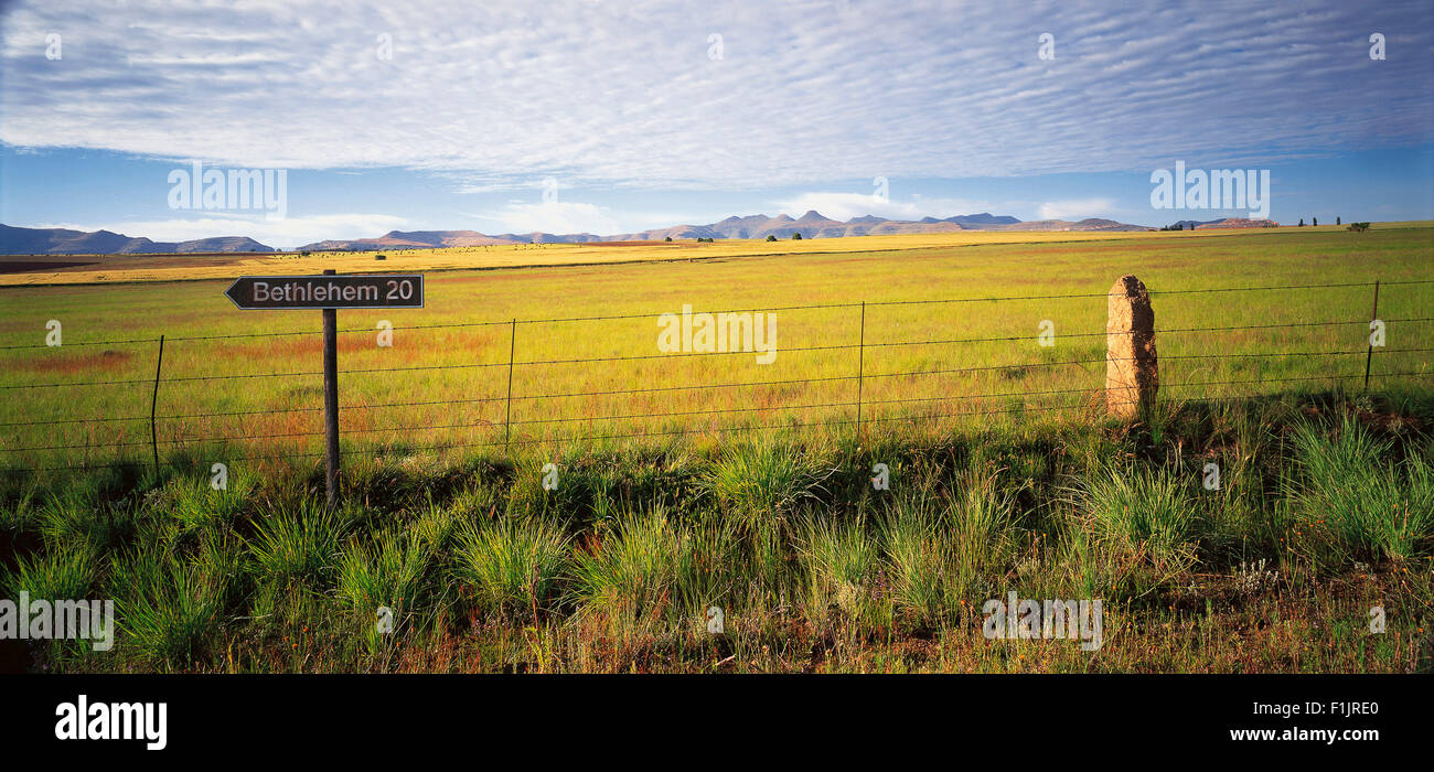 Road Sign Giving Direction to Bethlehem, Eastern Free State, South Africa Stock Photo
