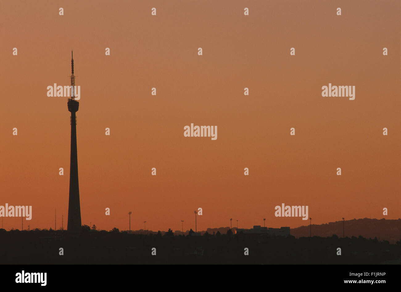 Silhouette of Brixton Tower at sunset. Johannesburg, Gauteng Province ...