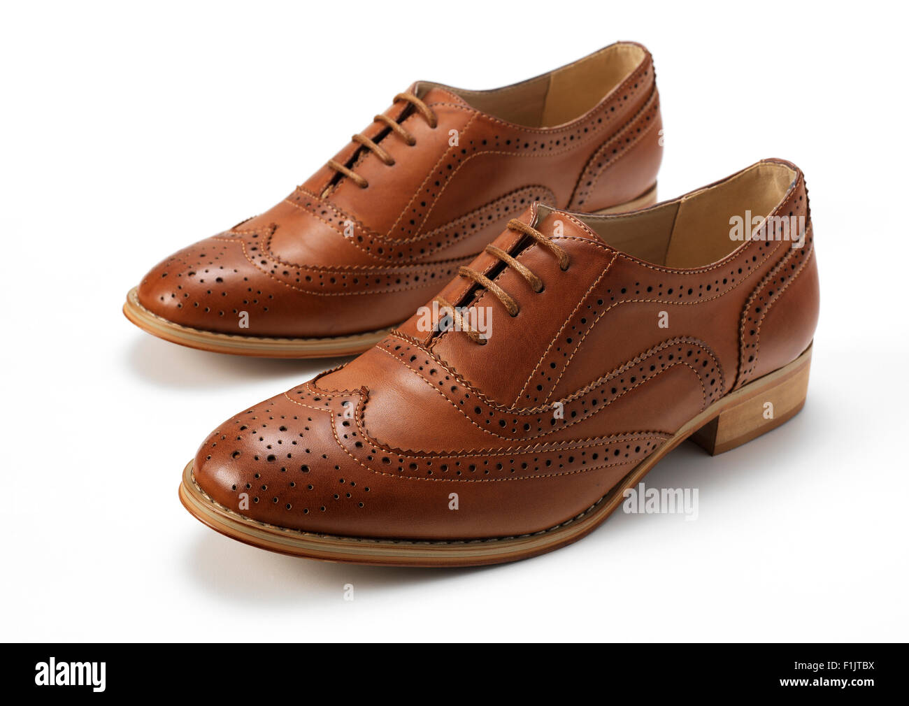 isolated Tan Brogues Stock Photo