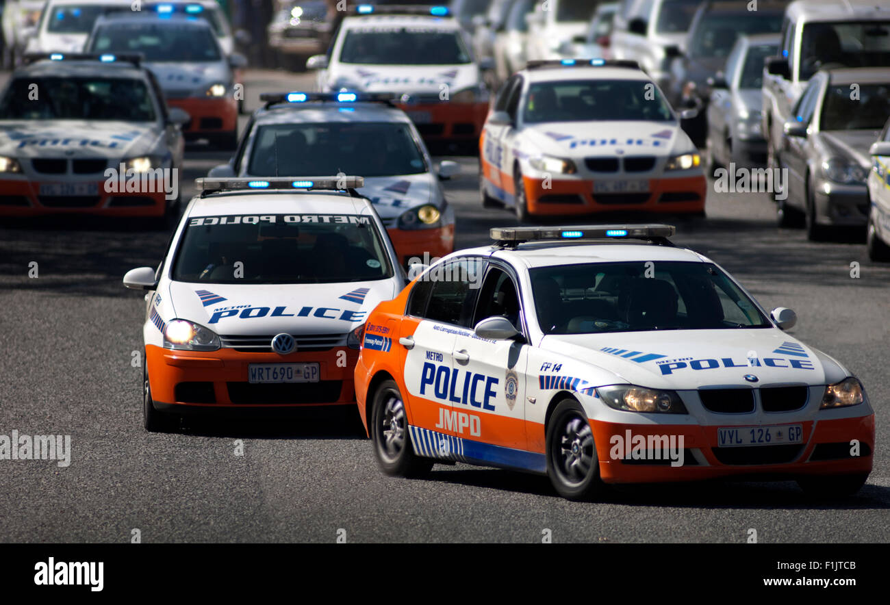 Police-readiness demonstration Johannesburg, Gauteng Stock Photo