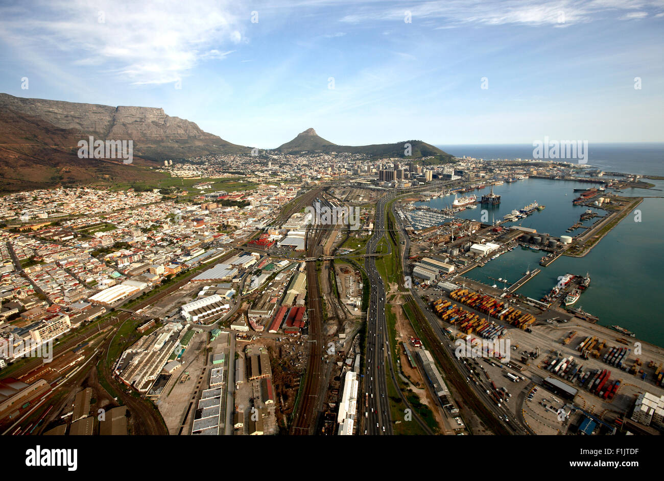 Aerial view of Cape Town's Roads and harbour Stock Photo
