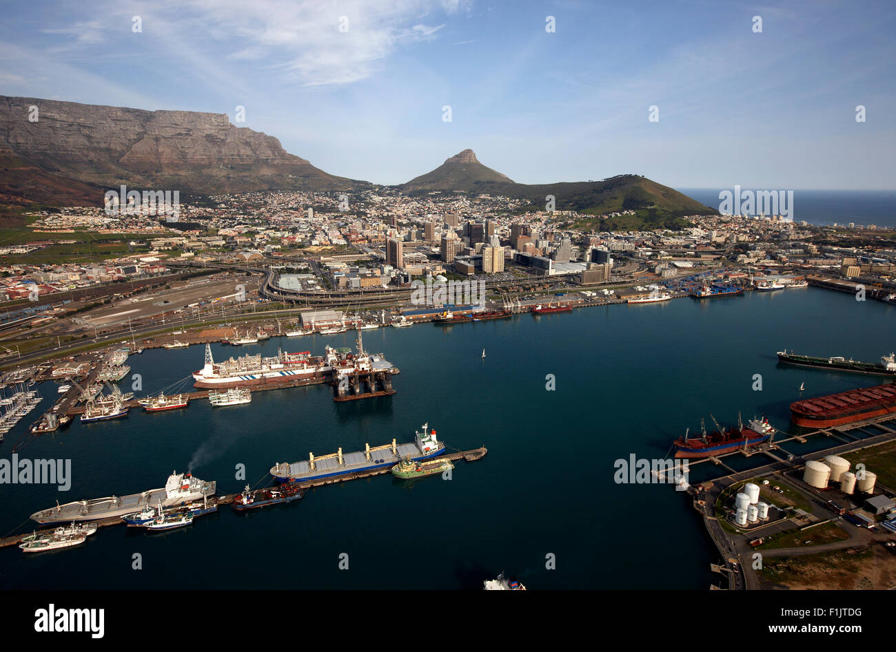 Aerial view of Cape Town's Roads and harbour Stock Photo