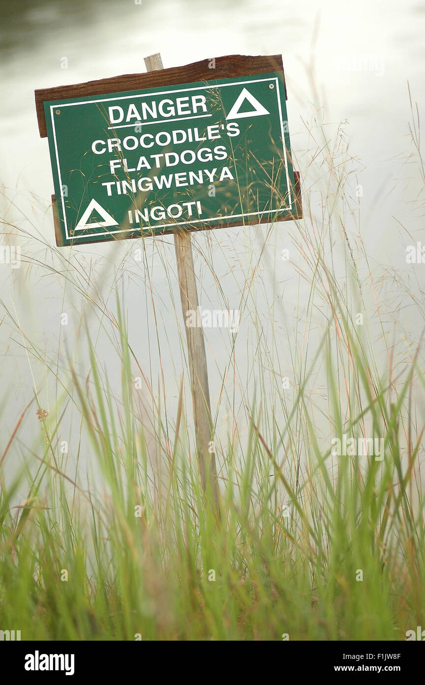 Danger ´crocodiles´ sign. Swaziland. Southern Africa. Stock Photo