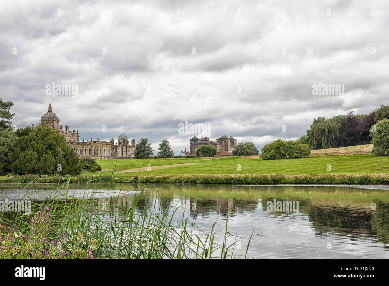 View on Castle Howard in Yorkshire. Castle Howard in Yorkshire, UK is a famous stately home built in the 17th and 18th century. Stock Photo