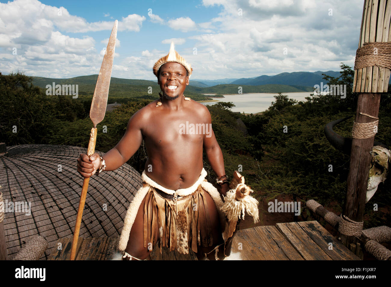 Zulu Man, Shakaland Stock Photo
