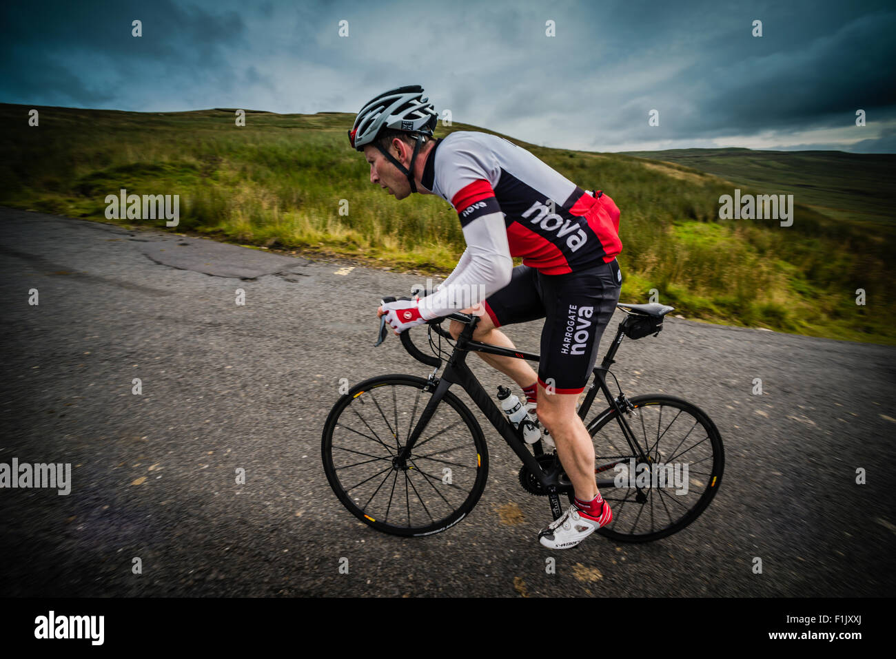 Cyclist taking part in a sportive in the Yorkshire Dales National Park. Stock Photo