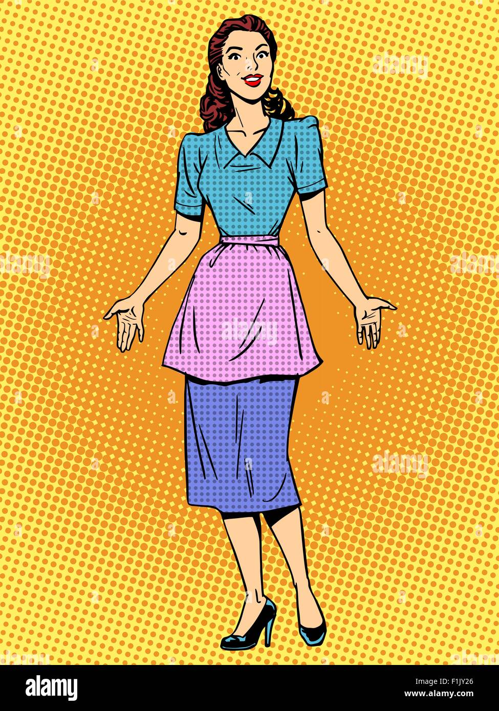 Friendly housewife beautiful woman retro style pop art Stock Vector